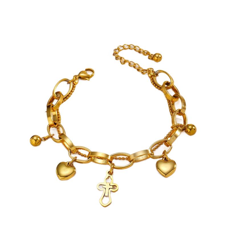 European and American Gold Electroplated Stainless Steel Bracelet Women's Love Cross Fashion Bracelet Titanium Steel Jewelry