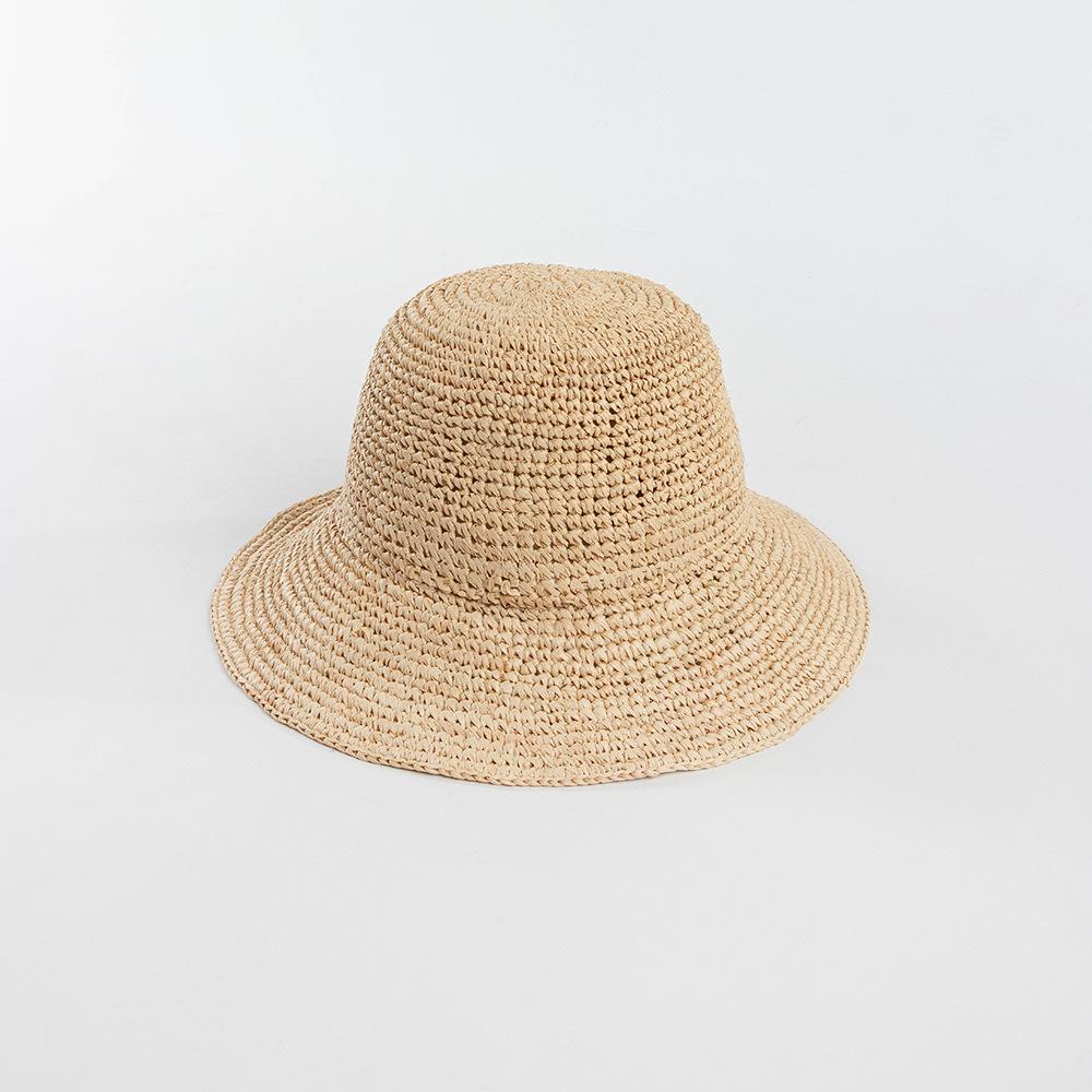 Spring and Summer Fashion Simple Hand Crochet Raffia Dome Wide Brim Basin Hat Sunscreen Sunshade Foldable Bucket Hat Tide