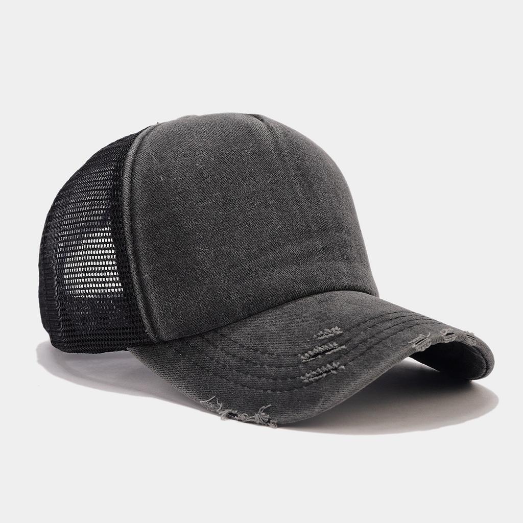 New Unisex Color Block Broken Style Baseball Hats Distress Breathable Mesh Sunshade Retro Trucker Caps Versatile Simple Fashion