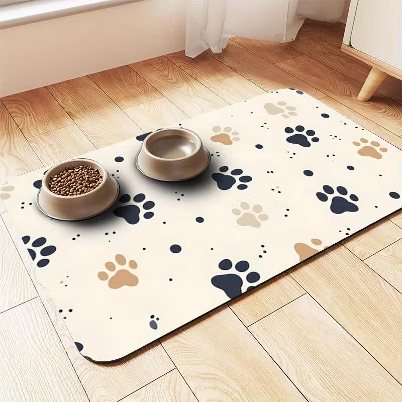 Dog Paw Prints Door Mat Diatomaceous Mud Pet Mat Soft Absorbent Quick Drying Washable Cat Placemat Dogs Accessories Pet Supplies