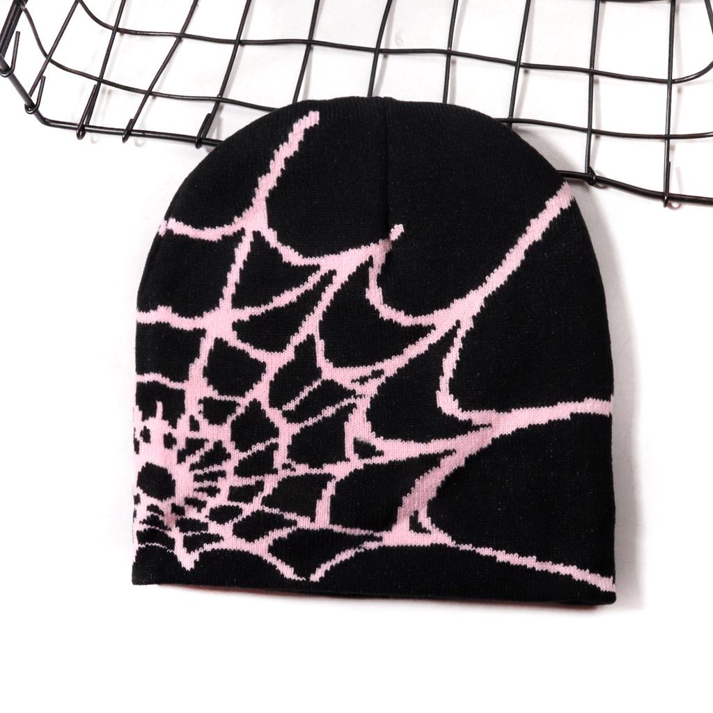 Hot-selling Y2K Spiderweb Knitted Hat European American Style Trendy Winter Beanie Jacquard Pattern 48-50cm Head Circumference