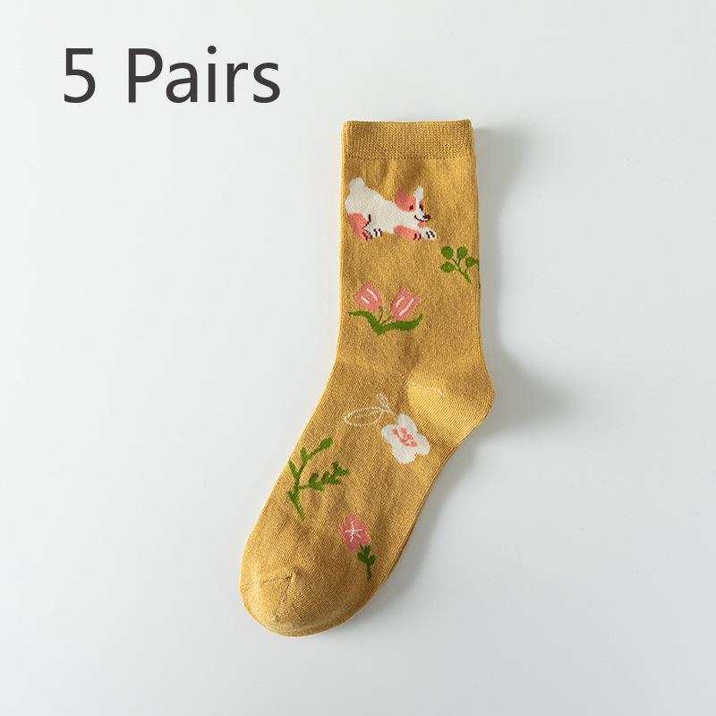 5 Pares de Calcetines de Tubo Medio Absorbentes de Color de Moda para Mujer