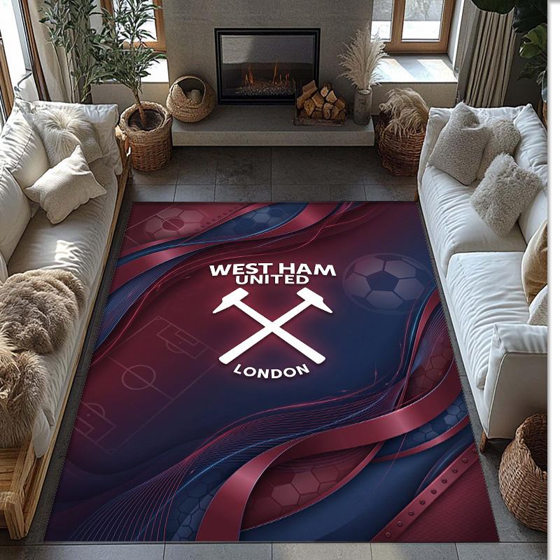 Tappeto in Velluto di Cristallo con Stampa del West Ham United Football, Comodo Assorbente d'Acqua Antiscivolo Tappeto per Pavimenti Interni