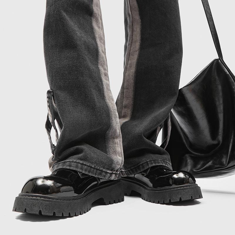 New Men's Bright Black Business Casual Leather Shoes Big Head Derby Niche Low Top Thick Sole Heightening Men's Shoes Z13
