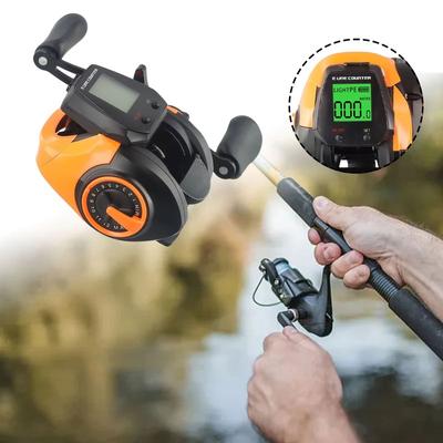 Nuovo mulinello da pesca multifunzione con esca elettronica e grande schermo LED ad alta velocità 7.2:1 tamburo da lancio impermeabile arancione nero da 10 kg modello Sea