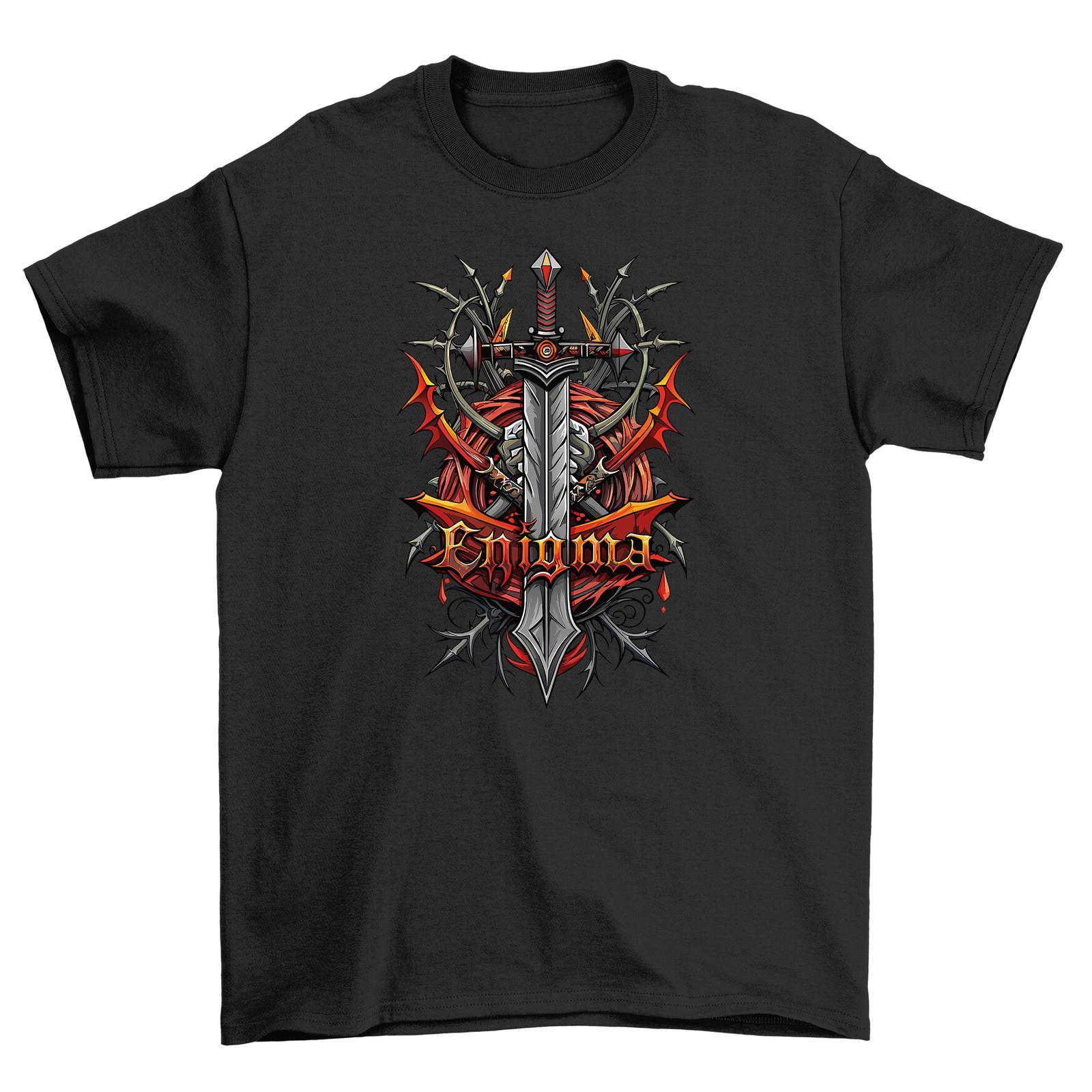 Gothic_80 T-Shirt Mens Womens Tees Top: Unleash Your Inner Warrior with Flames and Swords Design - S