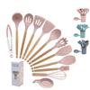 Popular Wooden Handle Non-Stick Pot Spatula Soup Spoon Durable Silicon Cooking Utensils 12 Pieces Silicone Kitchen Utensil Set