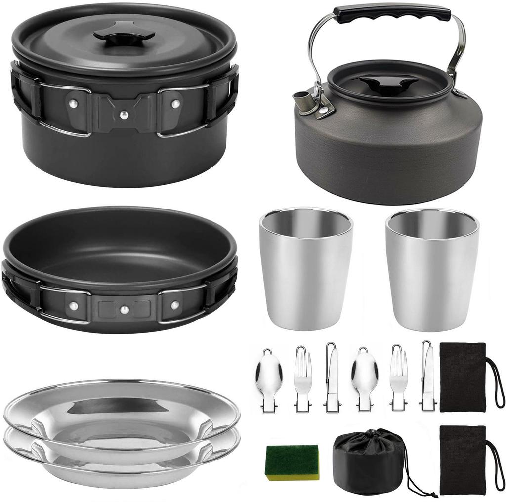 2-3 Person Portable Camping Cookware Set: Foldable Pots and Teapot for Outdoor Picnics
