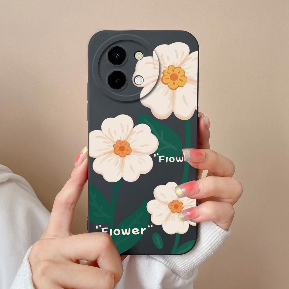 For Vivo Y38 5G Cases Love Heart Flowers Liquid Silicone TPU Shockproof Cover For VivoY200i VivoT3x Prevalent Coque Funda Shell