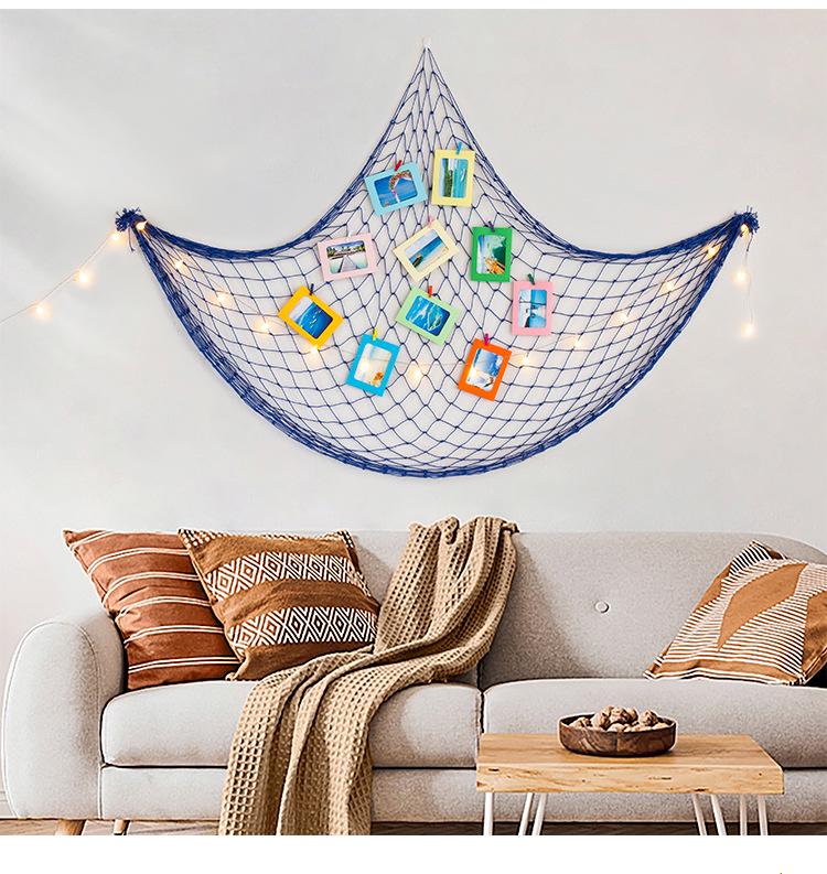 Mediterranean Style Cotton Rope Decorative Fishing Net with Shells for Wall Decor