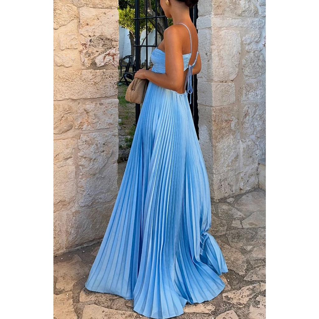 Women's Sweet Sexy Solid Color Pleated Hem Strapless Bustier Midi Dress European American Style