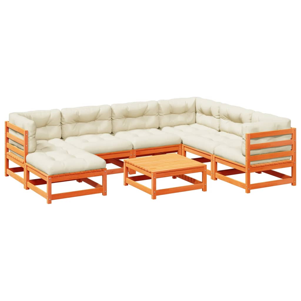 8 piece garden sofa set with cushions wax brown pine wood