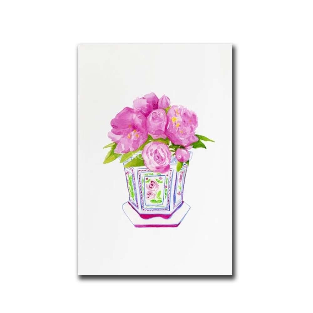 Chinese Wind Porcelain Watercolor Printing Ginger Jar Vase Plant Poster Antique Blue and White Porcelain Canvas Painting Decor