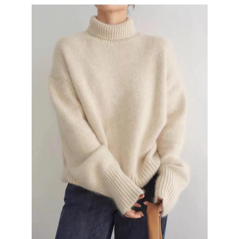 Women's Turtleneck Sweater Soft Warm Loose Casual Solid Color Knit Pullover Basic Style Top Autumn and Winter Commute Harajuku Style