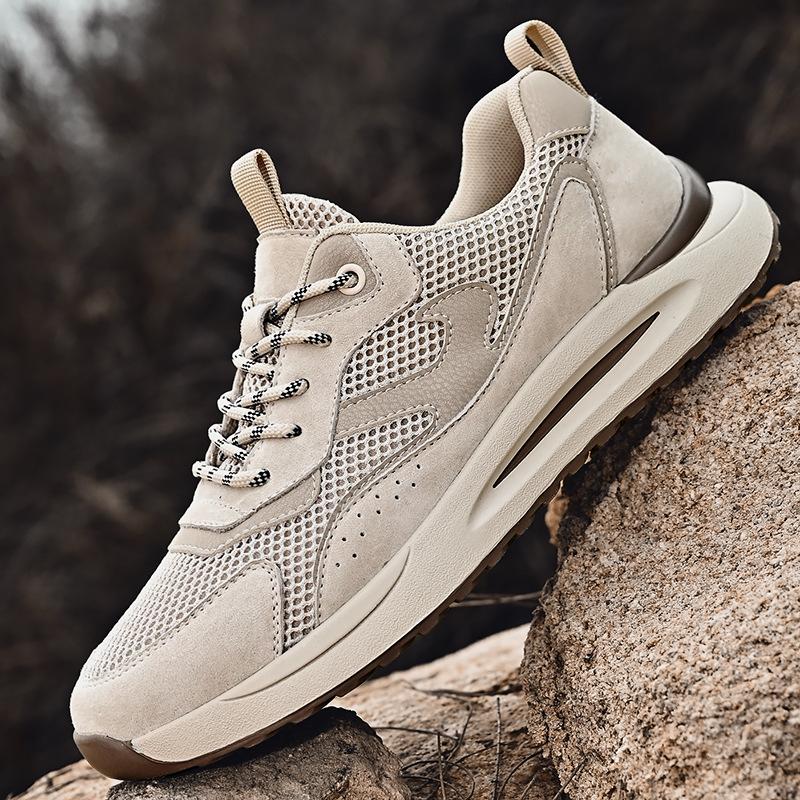 Men's Mesh Breathable Sneaker Summer Men's Shoes Non-Slip Wear-Resistant Casual Running Shoes Genuine Leather Versatile Jogging Shoes