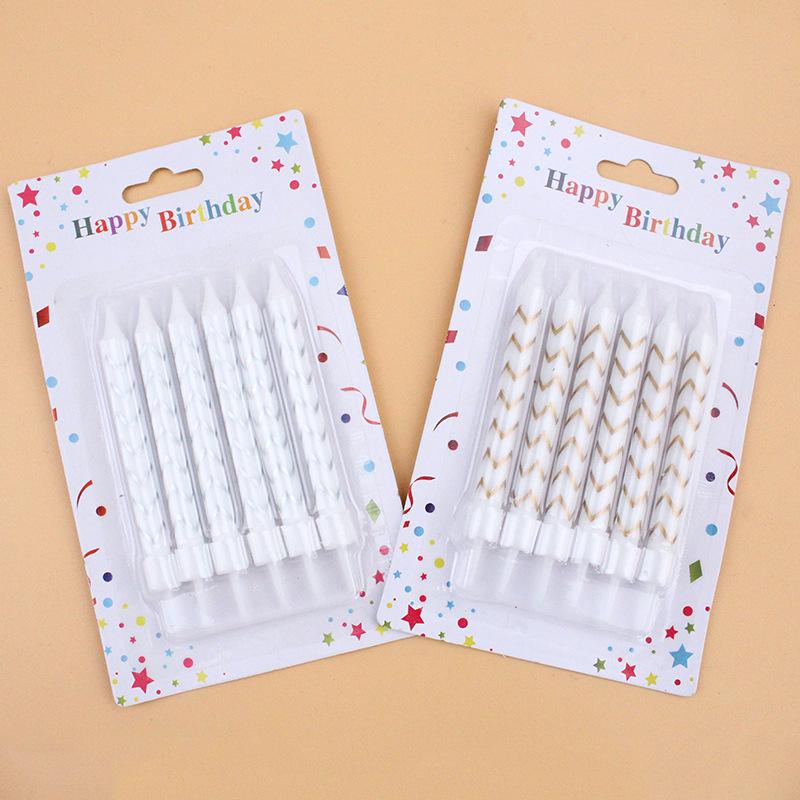 New White Gold, Silver and White Striped Polka Dot Stars Birthday Black Gold Baking Cake Decoration Party Candles