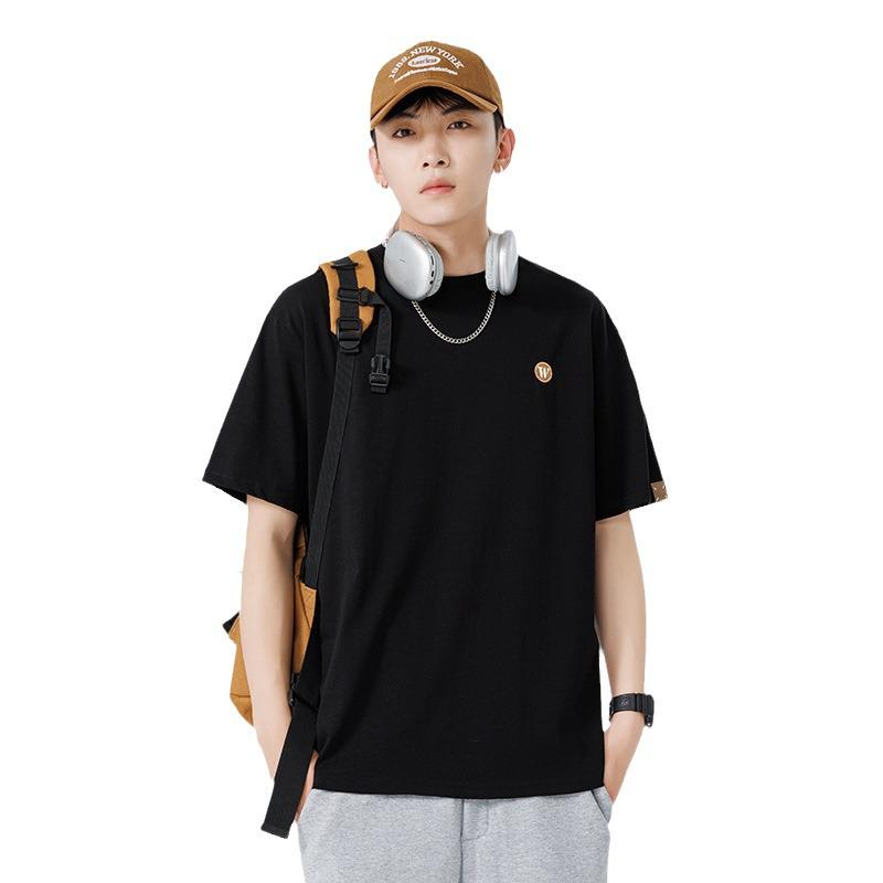 Kunhai Pengyun Men's Summer Heavyweight Cotton T-Shirt - Casual Short Sleeve with Simple Embroidery