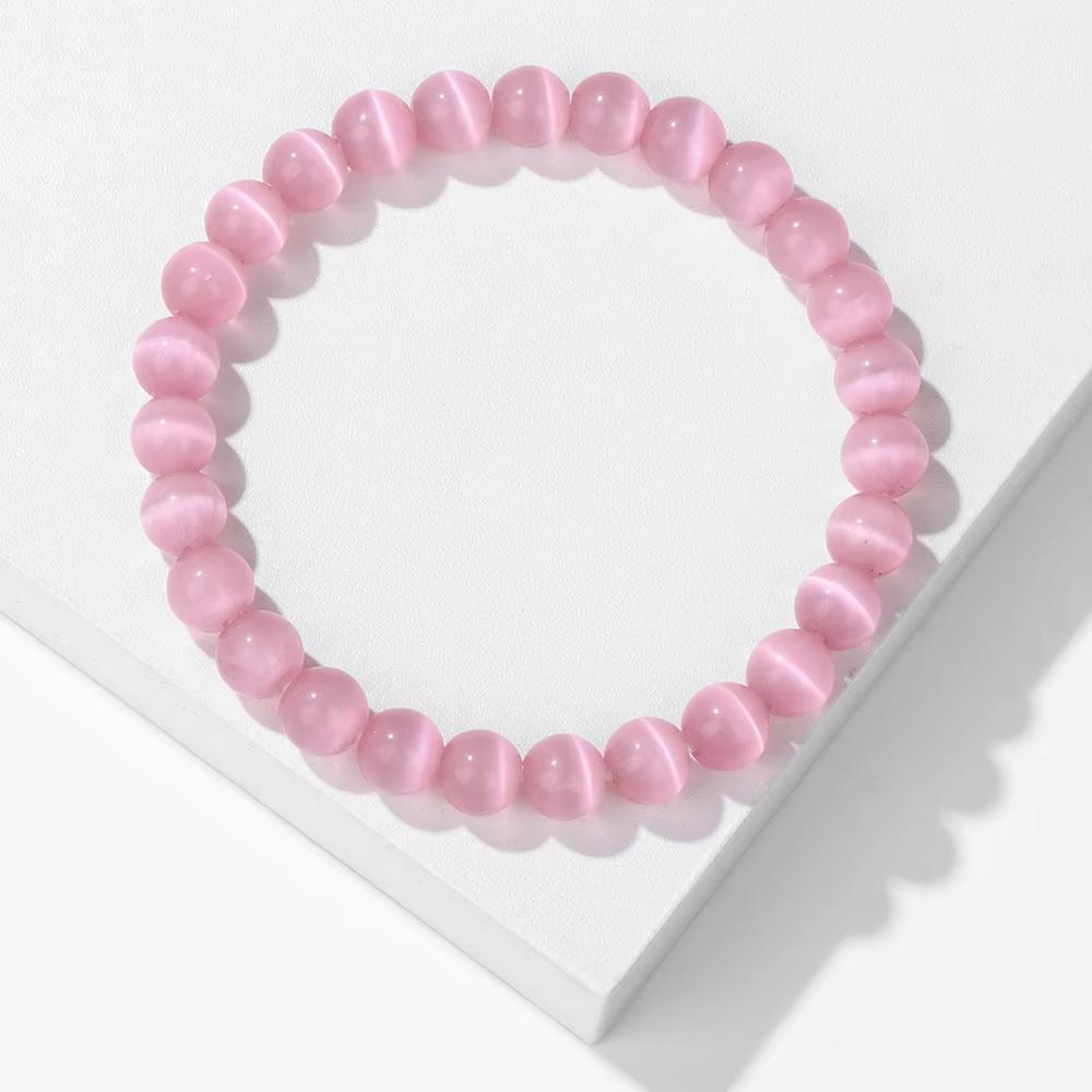 Bracciale con perline di occhio di gatto da 8 mm, bracciale con perline rotonde in pietra naturale, bracciale con perline di quarzo occhio di gatto liscio, gioielli da uomo e da donna.