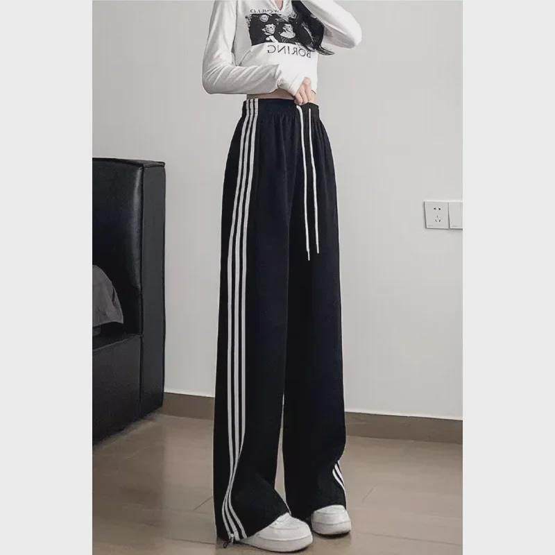 Women's Gray Striped Wide-Leg Sweatpants - Spring/Summer 2024 Fashion
