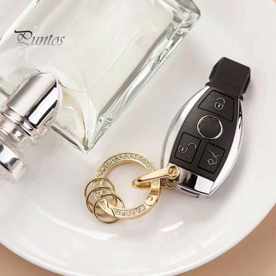 Key Ring Double-sided Rhinestone Compressible Spring Exquisite Portable Multipurpose Decorate Zinc Alloy Spring Keyring Key Chain Buckle Car Accessory
