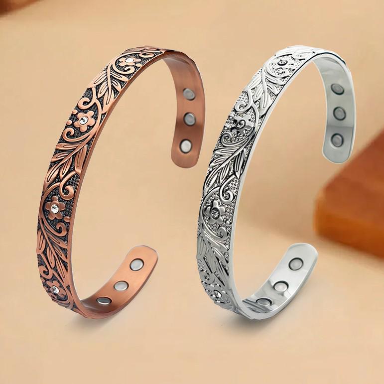 Retro Floral Copper Bracelet with Openwork Design - European & American Style