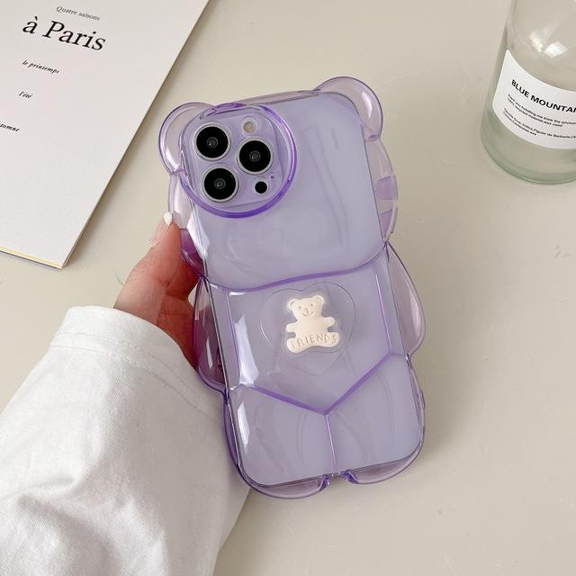 For Iphone 14 Cute 3d Cartoon Bear Claer Phone Case For Iphone 13 11 12 Pro Max X Xr Xs Soft Transparent Shockproof Back Cover