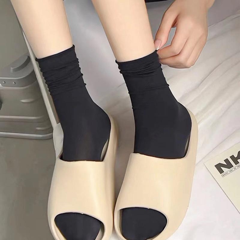 1 Pair Summer Women's Ice Sock Simplicity Solid Color Girl Pile Loose Sock Soft Cotton Student School Sock Underwear Accessories
