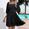 Sommer Damen Kleider Eckiger Ausschnitt Böhmisch Rüschen Elastische Taille Über Knie Mini Kleid Halbarme Pullover Mujer Vestidos