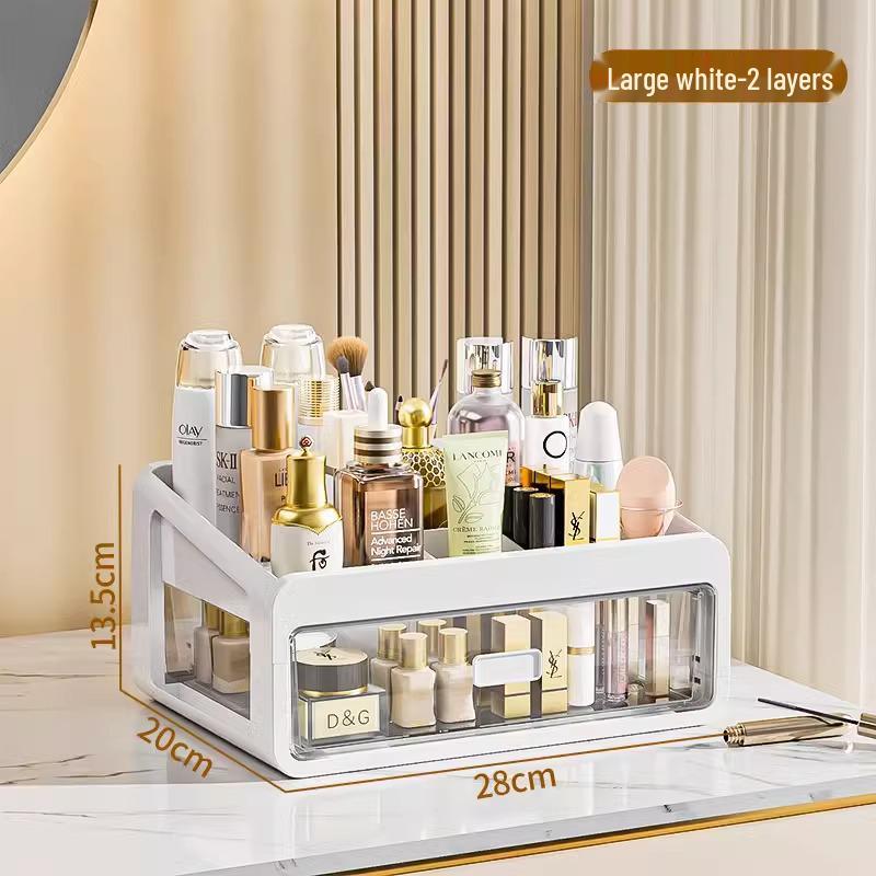 Cosmetic Storage Box with Drawers for Lipstick & Skincare - Compartmentalized Desktop Organizer for Dressing Table