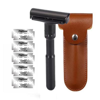 Nouveau Rasoir de Sûreté Réglable Homme Pliant Double Lame Rasage Sûreté Classique Avec 5 Lames Revêtues de Titane Rasoir Lame de Rasoir