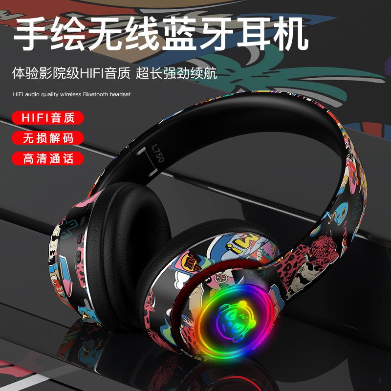 Wireless Bluetooth Cool Graffiti Led Illuminated Gaming Headset For Kids Teens Adults, Headphones With Built-in Microphone, Compatible With Ios And An