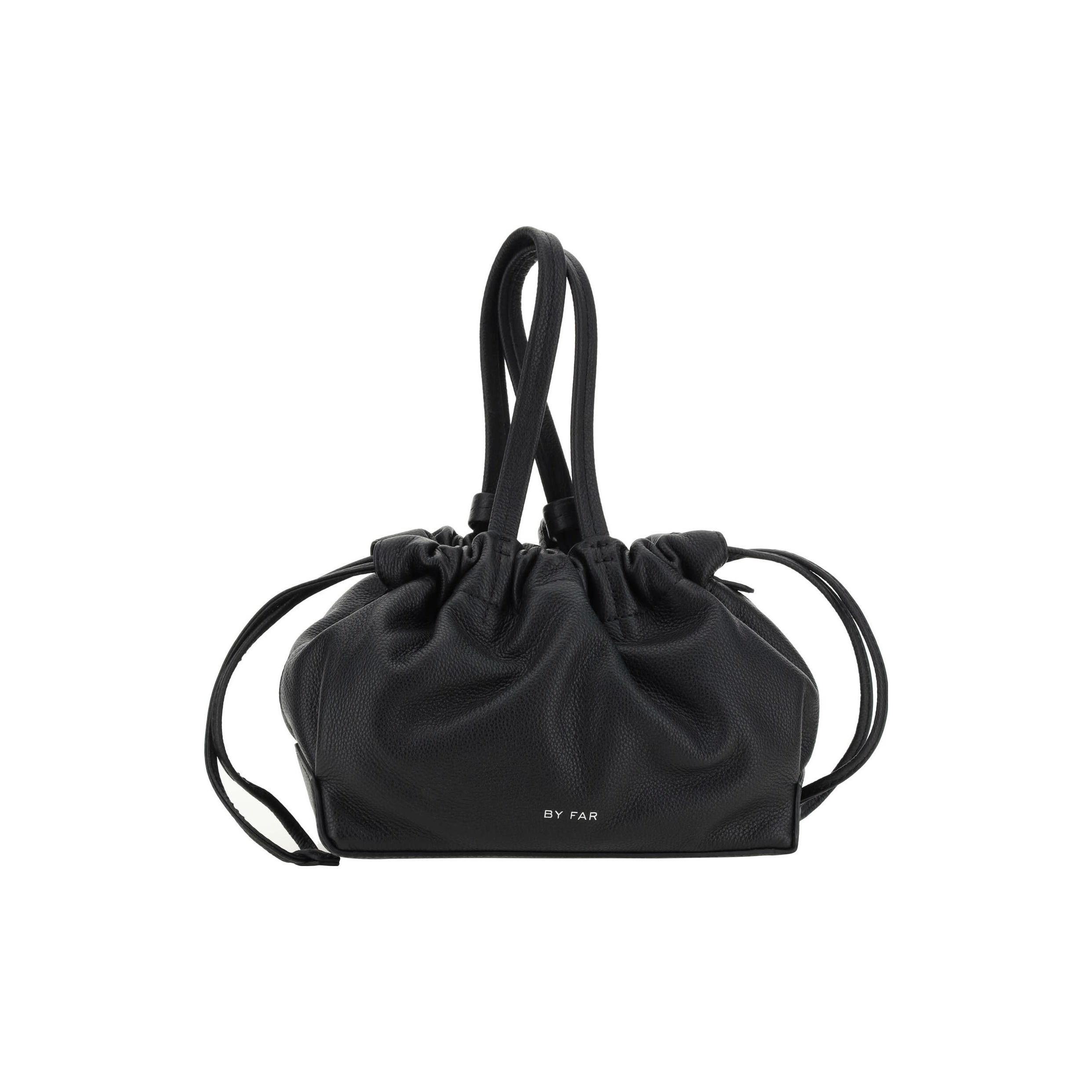 

By Far Fashion Solid Color Logo Drawstring Closure Calfskin Tote Shoulder Bag Women Bags Black 23SSMLMOBLSGCMEDBL Basic Set (Bag+Dust Bag)