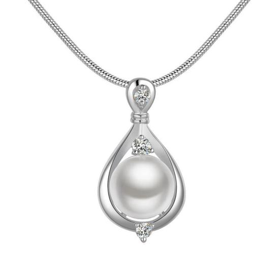 Fashion Women Faux Pearl Rhinestone Teardrop Charm Necklace Party Jewelry Gift