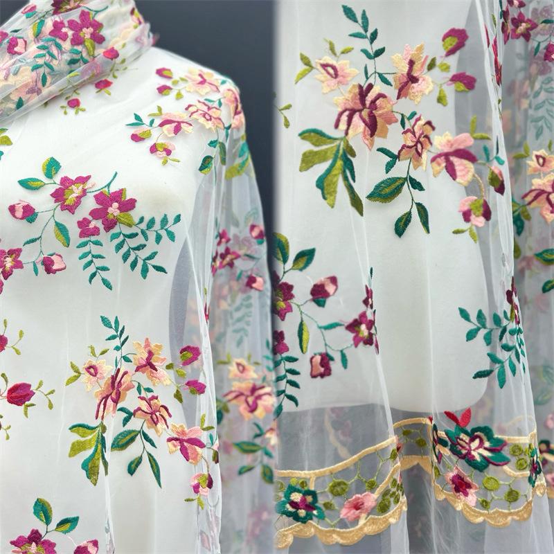 1 Yards Floral Embroidery Tulle Fabric Textile Mesh Material Soft Lace Flower Fabric For Diy Sewing Clothing Wedding Dress