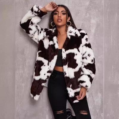 Damen Harajuku Stil Schwarz-Weiß Kuhmuster Kunst Kaninchenfellmantel - Europäische und Amerikanische Herbst/Winter Jacke