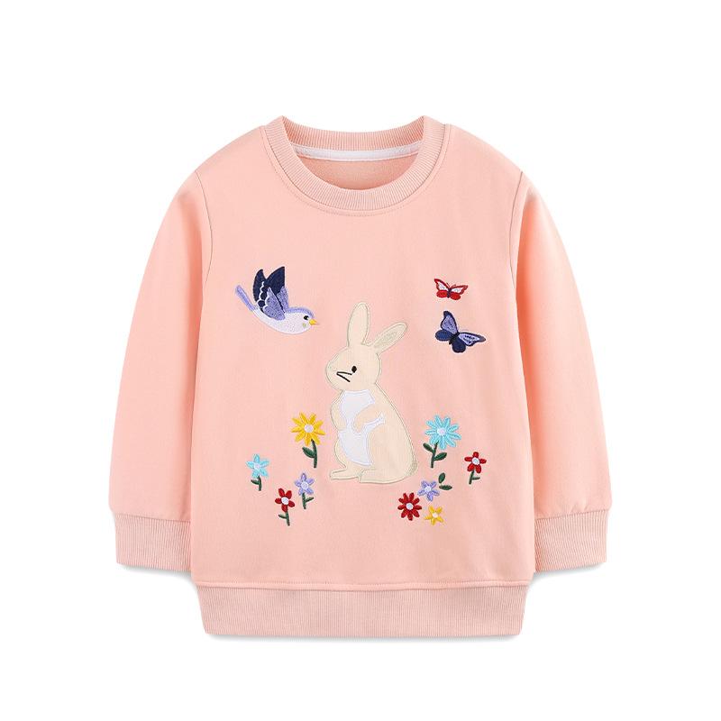 Autumn Cotton Knit Rabbit Embroidery Girls  Hoodie 4Y (110 cm)