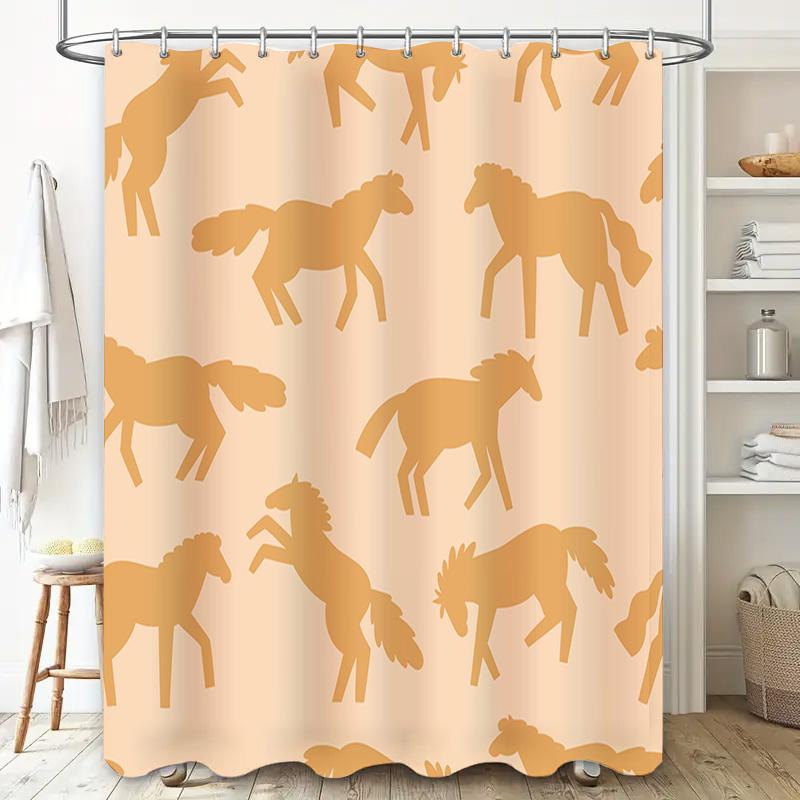 Elegantes Duschvorhang-Set Mit Pferde-Muster Moderne Dekoration Für Badezimmer Wasserdichtes Gewebe Perfekte Geschenkidee (beige)