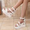 Summer New Inside Heightened Platform Sandals Women's Round Toe Open Toe Printed Strap Heels