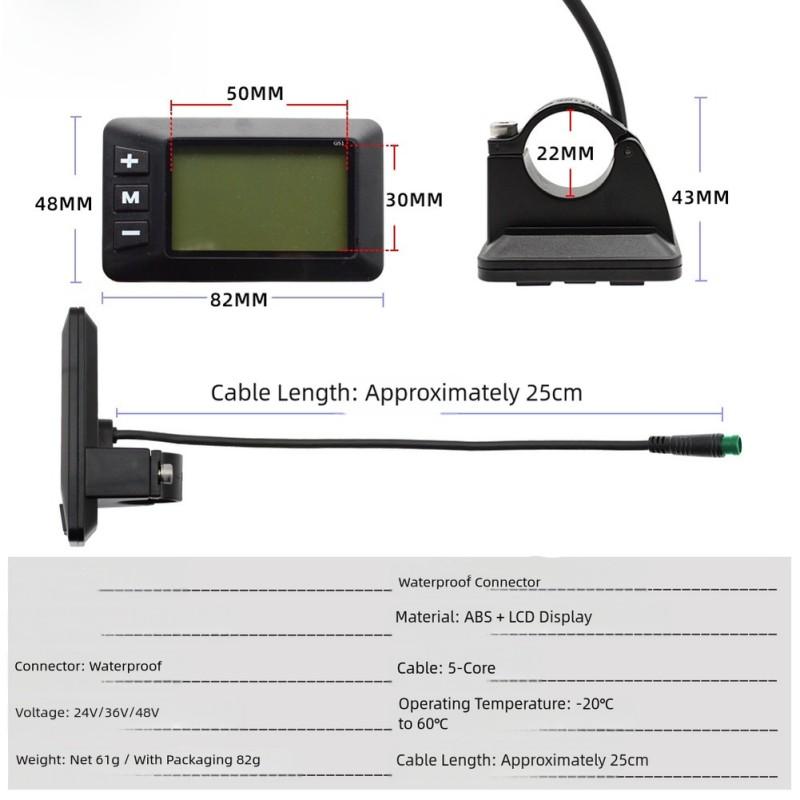 LCD Display Speedometer With 5 Core Connector For G51 Bicycle 24V 36V 48V Handlebar Mount Black Cycling Parts Accessories 7