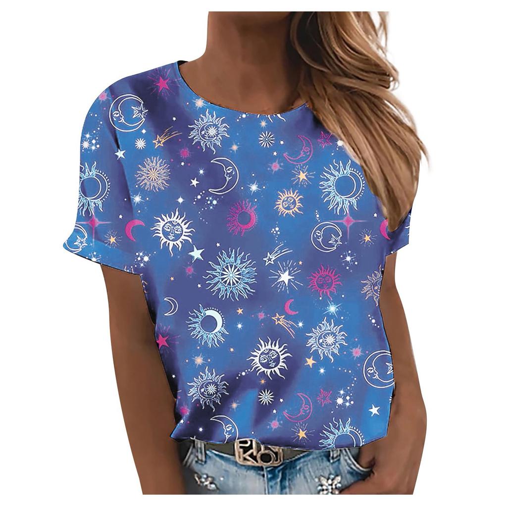 Women's Fashion Casual  Print Flowy Loose Short-Sleeved T-Shirt Tops