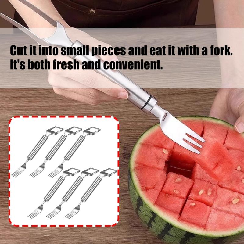 Professional Stainless Steel Watermelon Slicer With Fork Fruit Cutter Gadget Multifunctional Kitchen Tool For Home Use
