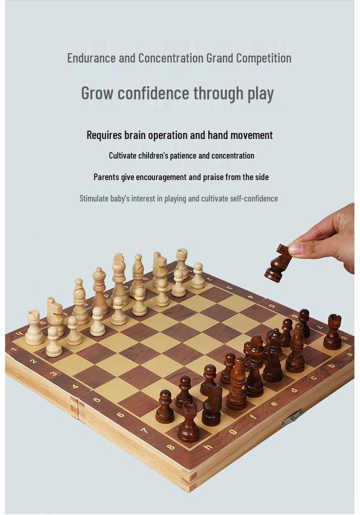 Children's Wooden Chess Board Game - Educational and Early Learning Toy for All Ages