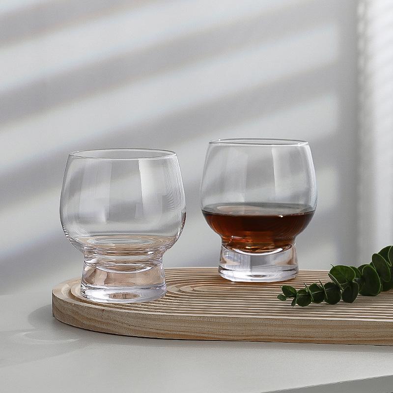 Drum Shaped Glass Tumbler with Thick Base Luxury Whiskey and Americano Cup for Home Bar Entertainment Modern Decor