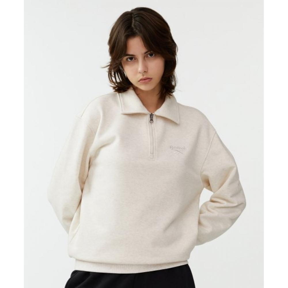 Reebok Vector Half Zip Up Sweatshirt   Beige
