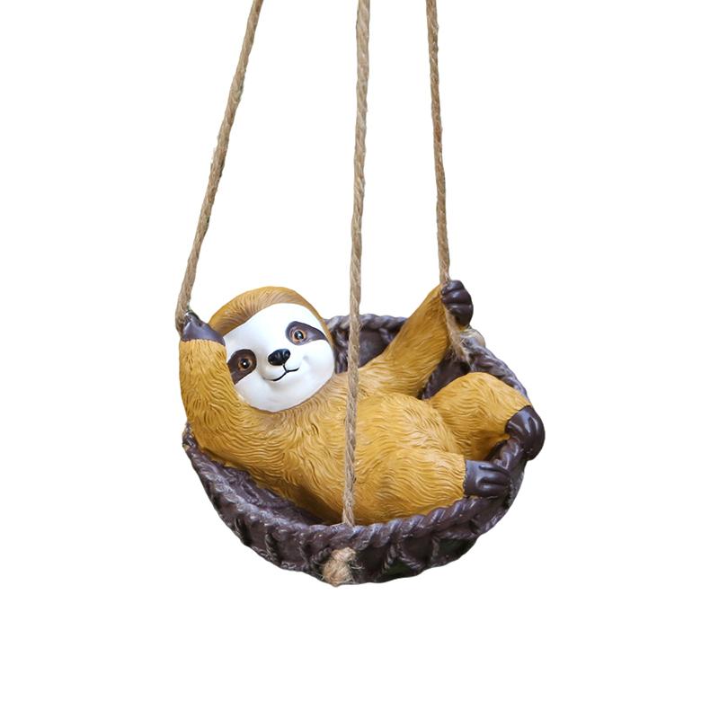 Садовый декор ленивец, подвесная статуэтка ленивца для улицы, двора, патио, вечеринки, милые фигурки ленивца на качелях коричневый
