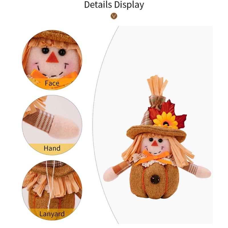 Thanksgiving Harvest Autumn Flower and Leaf Scarecrow Plush Dolls Keychains Charm Hanging Ornament Festivals Decors