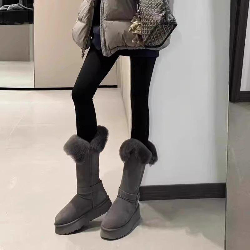 Modische vielseitige bequeme lässige Schneestiefel 2025 Herbst und Winter neu Nische Gürtelschnalle dekorative Samt lange Stiefel