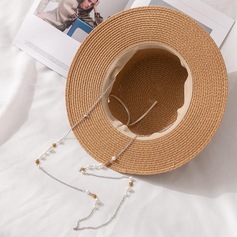 Summer Straw Sun Hat for Women - Faux Pearl Decorated, Stylish Protection for Face and Neck, Perfect for Outdoor Activities