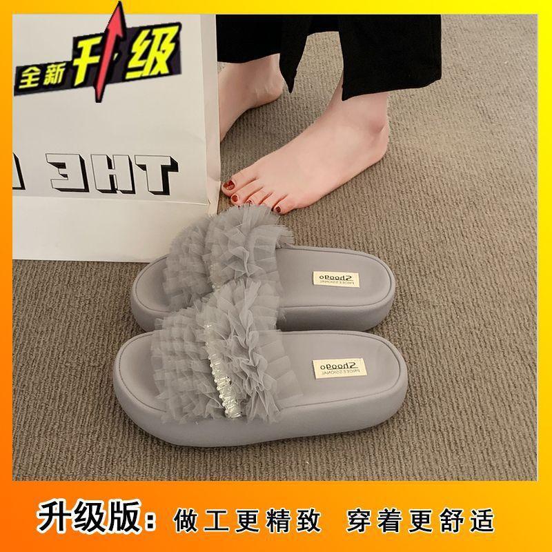 Fairy Wind Lace Internet Celebrity Sandals 2025 Summer New Tulle Breathable Lightweight Soft Bottom Casual Thick Bottom One-word