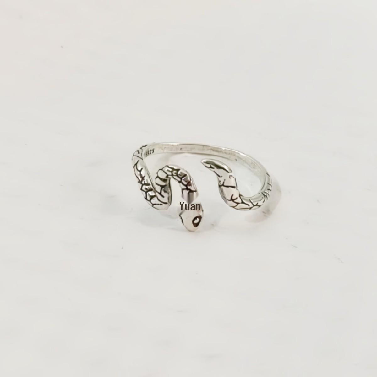 Forest Style Retro Snake-Shaped Distressed Geometric Ring